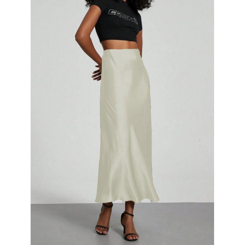 

Летняя атласная юбка с высокой талией для женщин 2025 S абрикосовый