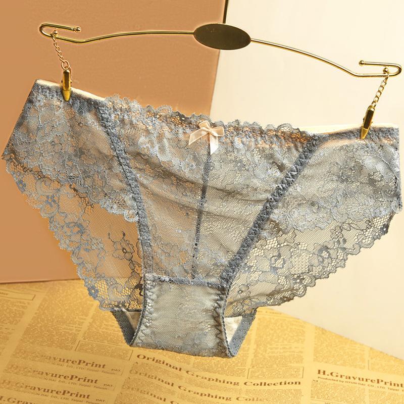 Women's Lace Mesh Underwear Transparent Seamless Low Waist Cotton Crotch Hollowed Out Underwear