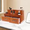 Pine Wood Desktop Storage Organizer,Brown Desktop Storage Cabinet with 12  Compartments and 2 Drawers for Storing Rings,Earrings