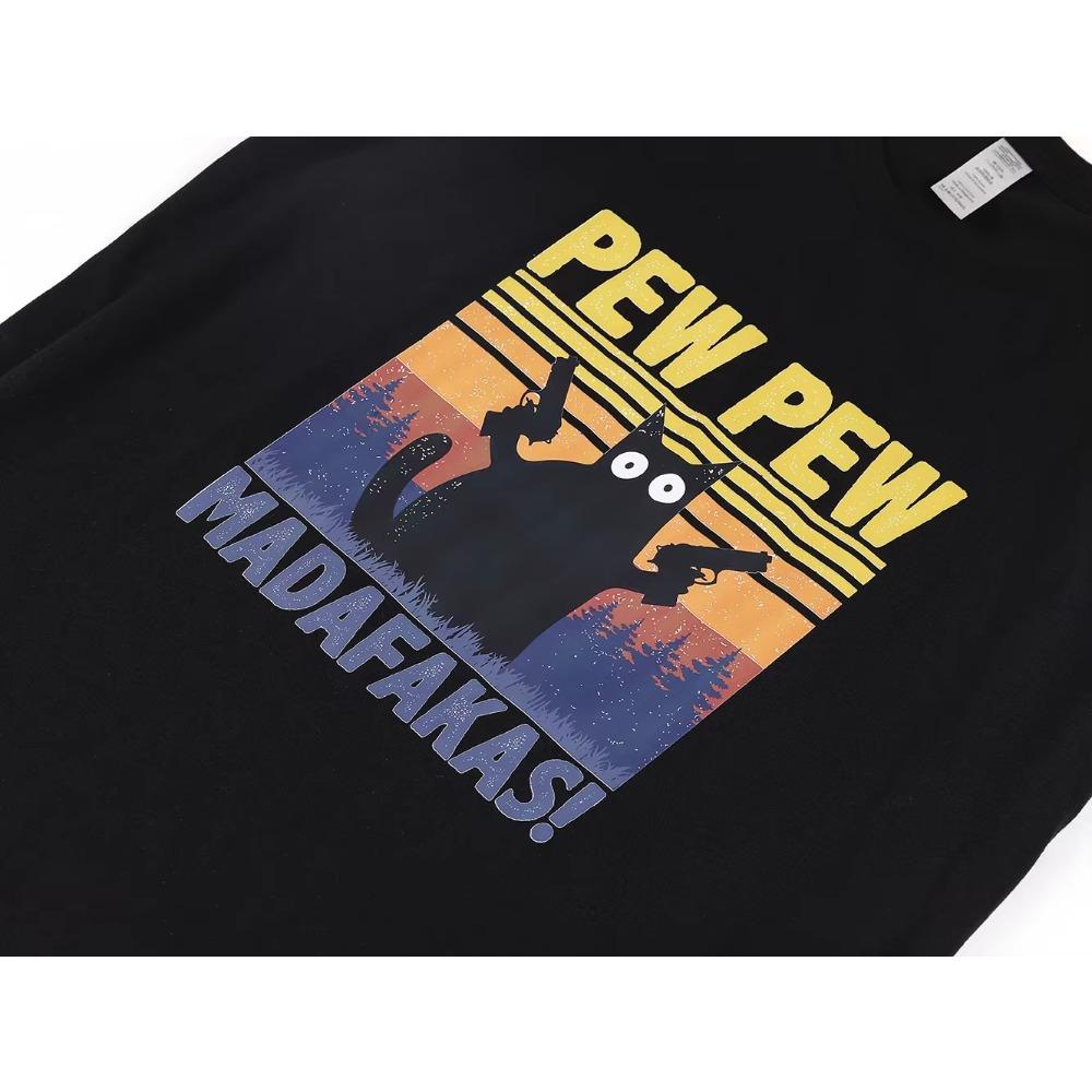 Pew Pew Madafakas T-skjorte Herre Kortermet Nyhet Funny Cat T-skjorte Bomull Oversize Overdeler Skjorter T-skjorte T-skjorte med rund hals Streetwear