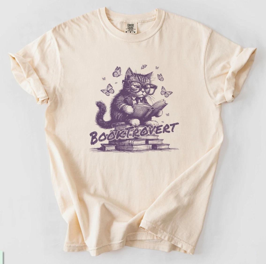 Booktrovert Cat, Unisex Comfort Colors® Shirt,read book Nerd Introvert tee,CE220 M