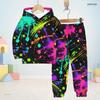Kids Boys Girls Colorful Splash Printed Hooded Long Sleeve Sweatshirt Cuffed Pants Two Piece Set