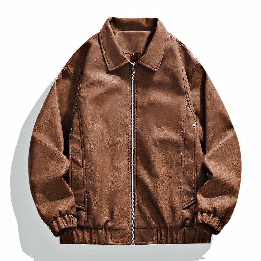 2025 Men's Retro PU Leather Motorcycle Bomber Jacket