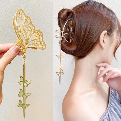 Hohle Schmetterlings-Haarnadel Perlenquaste Haarnadel Damen Retro Metall Gold Mädchen Modischer High-End Kopfschmuck Schmuckaccessoires