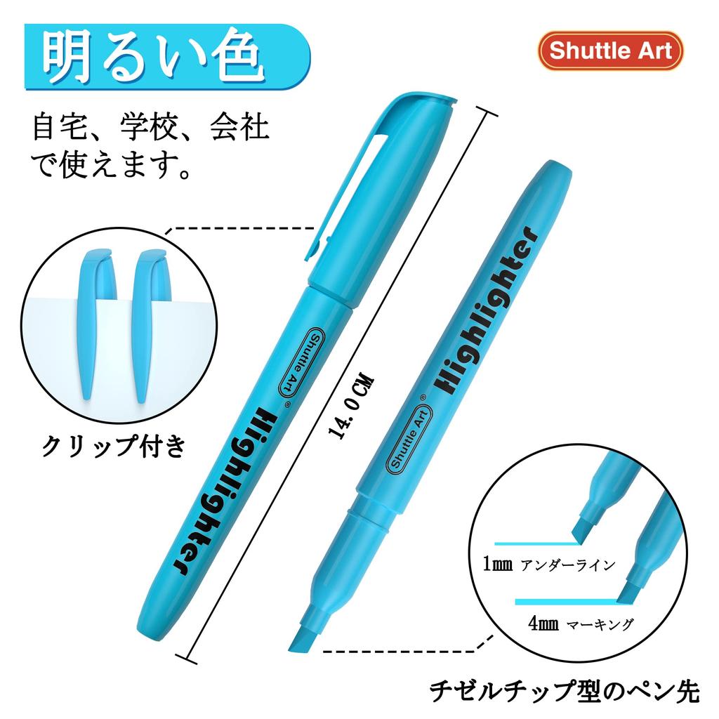 Shuttle Art Highlighter 10 Chisel Large Ideal for Diary and Pens, Colors, 30-Pack. Water-based, Tip, Quick-Drying, Bleed-Resistant, Capacity.