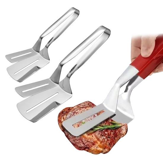 3Pcs Food Clip Grill Clamp with Extra Long Heat-Resistant Handle Stainless Steel Steak Fish Burgers Bread BBQ Tongs Kitchen Grilling Tool