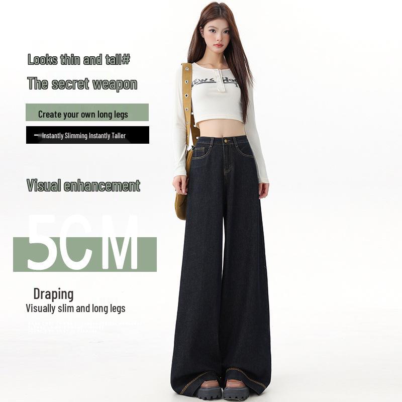 Women's Black and Gold High-Waisted Wide-Leg Denim Pants - 2025 Early Autumn Design