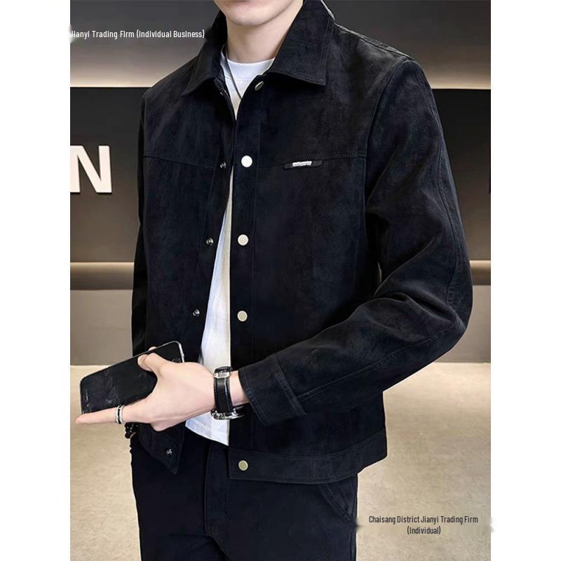Men's 2025 Suede Punk Jacket - Trendy Turn-Down Collar Outerwear for Spring & Autumn
