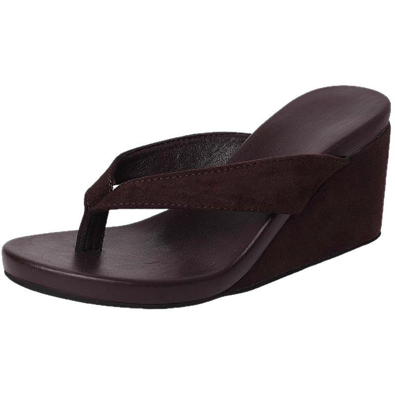 Round head slope heel pinch foot women's flip-flops 2025 summer new casual outer wear fashionable versatile temperament cool slippers