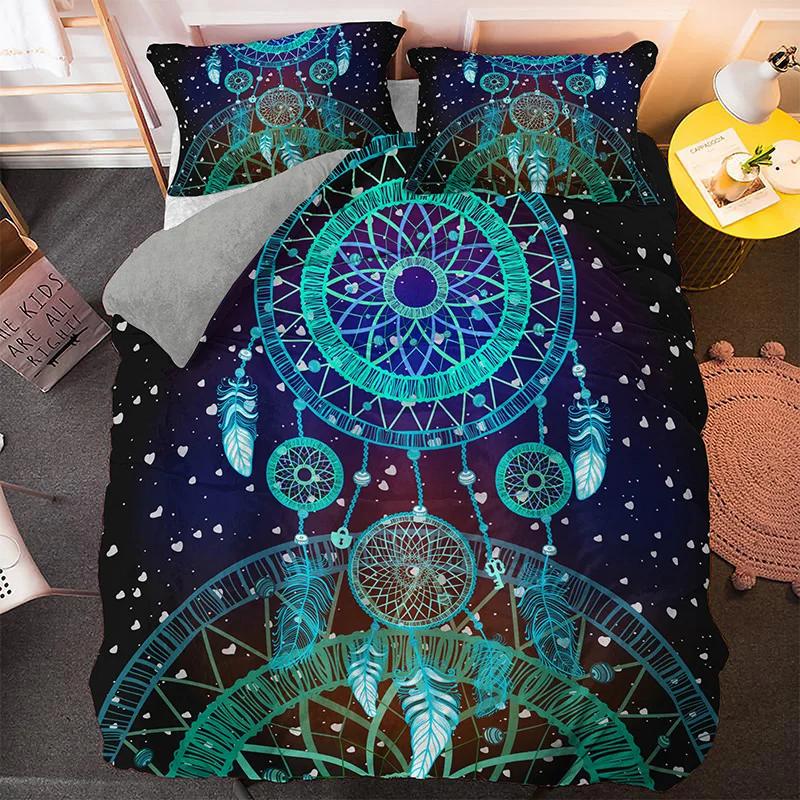 Bohemian Dream Beding Set King Quen Sized Dimensions Colorful Catcher Soft Duvet Cover Set Purple Dark Blue 2/3pcs Polyester Comfortable Quilt Cover
