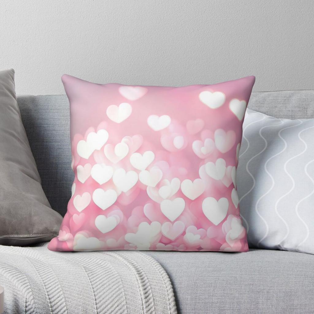 Pastel Pink Heart Lights Square Pillowcase Polyester Linen Velvet Printed Decorative Throw Pillow Case Car Cushion Case 45X45