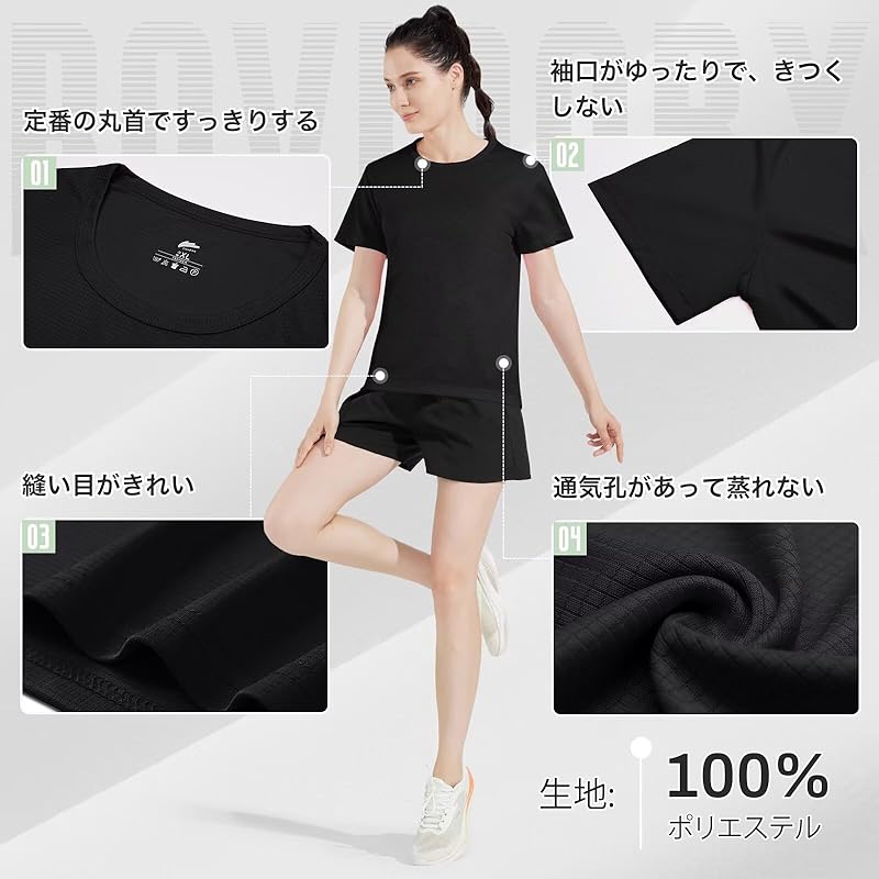 [Rovidorx] T-shirt Ladies Short Sleeve Sports Relaxing Tee Shirt Large Size Gym Wear Sport T-shirt Quick Drying Dry T-shirt Sportswear Running