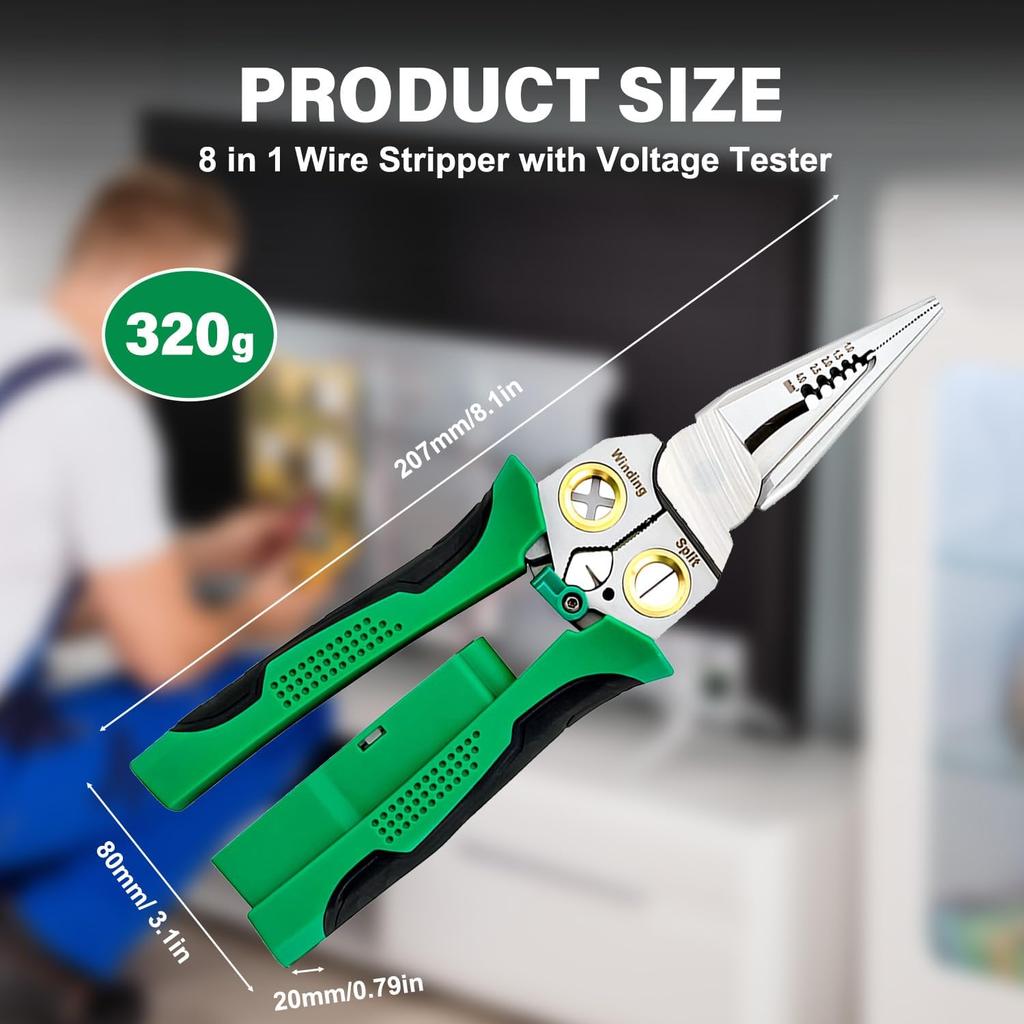 2025 new 8 in 1 Wire Stripper with Voltage Tester, Pinzas De Electricidad, Multi-function Electric Wire Stripping Tool for Cutting and Pulling Pliers,