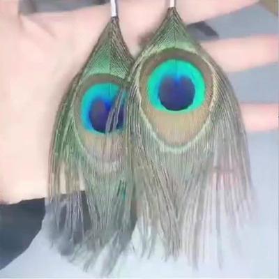 Bohemian Peacock Feather Earrings Exaggerated Retro Ethnic Handmade Earrings