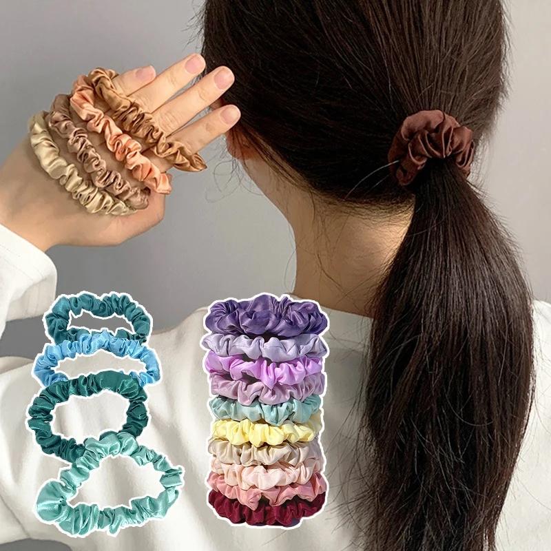10pcs/Set Girls Hair Accessories Fabric Loop Hair Rope Headwear Hair Bands Women Hair Tie Satin Silk Scrunchies Simple Hair Tie