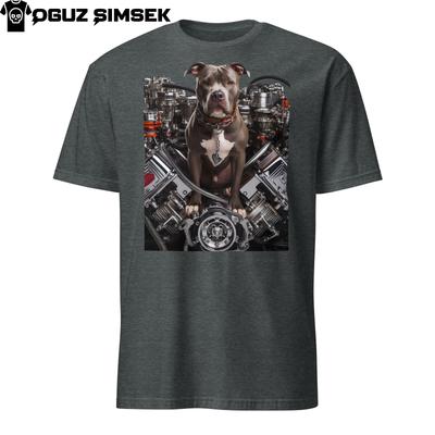 Short-Sleeve Pitbull Terrier On V8 Engine Unisex T-Shirt - Cool Dog Graphic Tee!