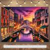 2D Romantic Backdrop, Venetian Canal with Historic Buildings and Twilight Sky Background