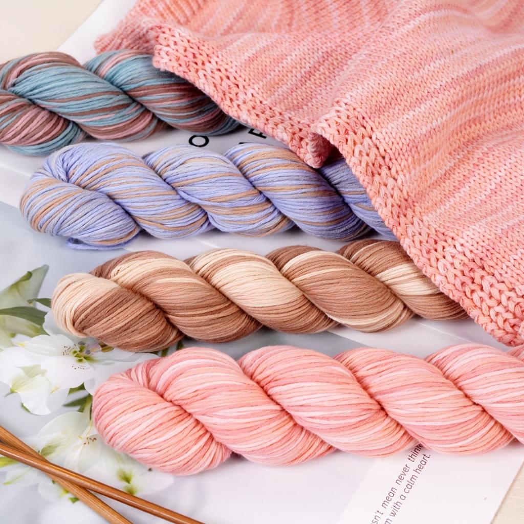 4balení bavlněné příze 200g (4x50g ) Prodyšná měkká tkaná příze na pletení háčkování smíšené barvy lehká na svetry příze