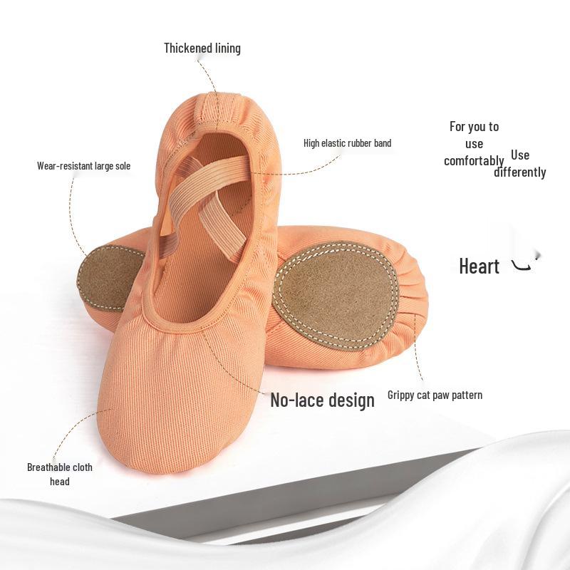 Kinderballett Katzenpfotenschuhe: Elastisch, Weiche Sohle, Schnürloses Canvas-Übungsschuhwerk