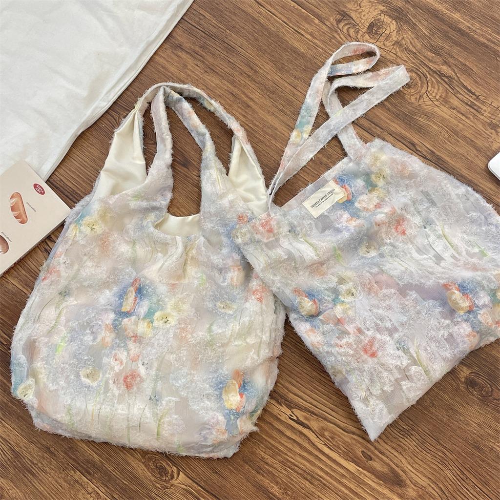 Multi-Way Shoulder Bag Casual Large Capacity Tote Lace Fabric Bag Elegant Polyester Tote Bag For Campus Use Shopping Dating