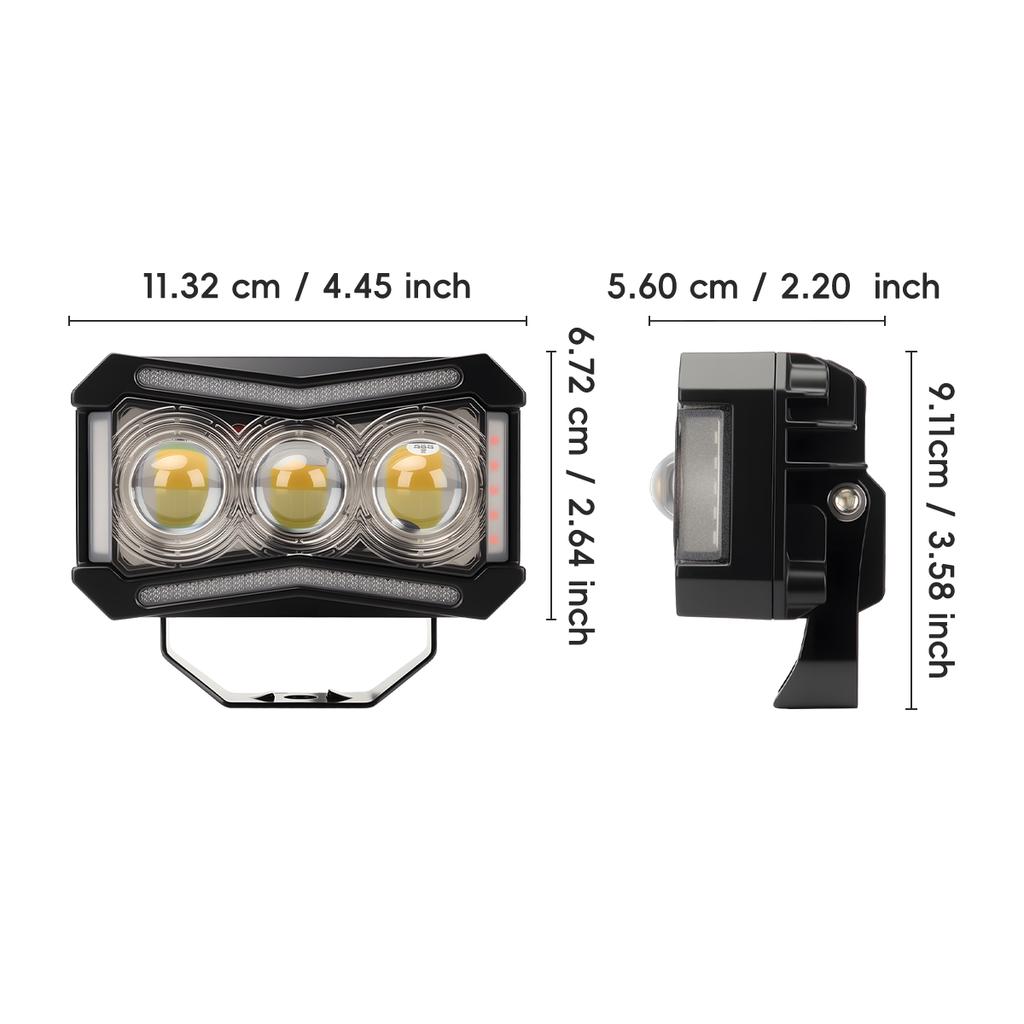 Motorcycle LED Spotlight 30W Headlight 12-18V Warning Strobe Light RGB Color Dynamic Hi/Lo Beam Light for Motorcycle Accessories