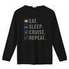 Cruise Holiday T Shirt Eat Sleep Repeat Vacation Vintage Washed Top For Everyday Wear Stretched Unisex Comfortable Versatile