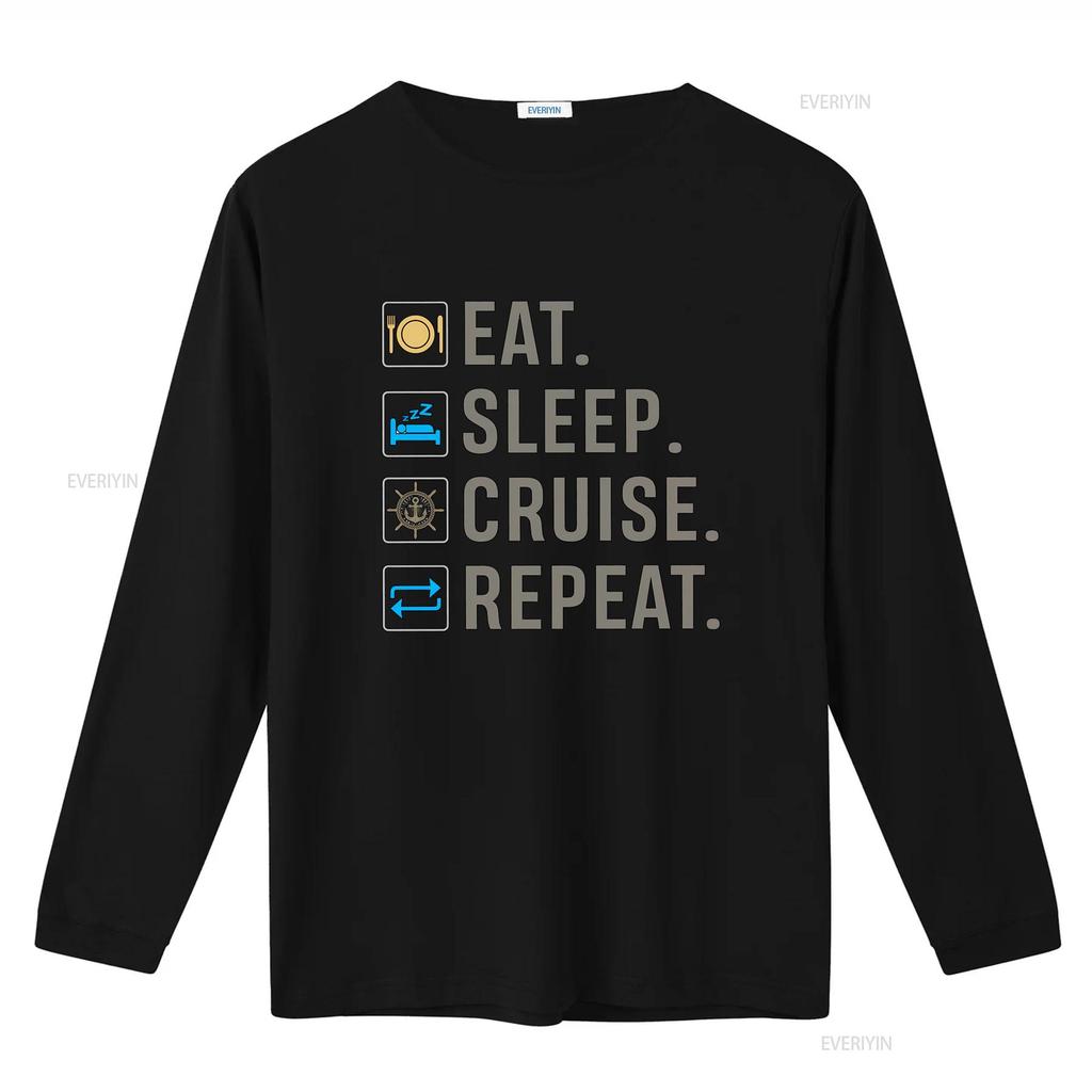 Cruise Holiday T Shirt Eat Sleep Repeat Vacation Vintage Washed Top For Everyday Wear Stretched Unisex Comfortable Versatile