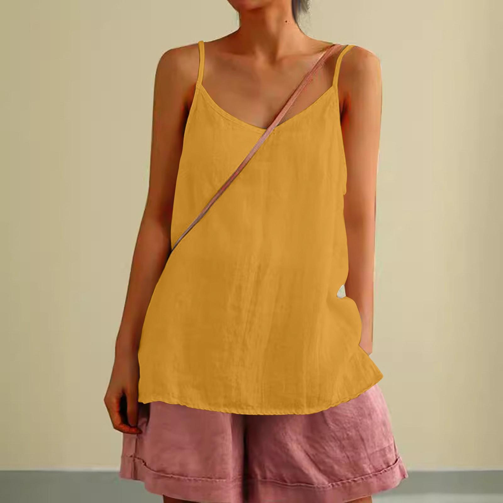 

Женский однотонный топ из хлопка и льна, свободный, без рукавов, универсальный, с подкладкой XL жёлтый
