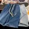 Elastiska jeansshorts herr sommar tunn elastisk midja student fempunkts casual byxor lösa och tunna raka