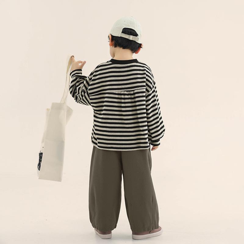 Boys Kids Crew Neck Long Sleeve Striped Casual T Shirt Spring Autumn Top