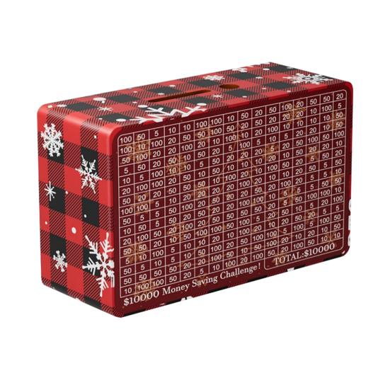 Christmas Wooden Money Box with Counter 500/800/1000/3000/5000/10000 USD Piggy Bank Coin Cash Container Kids Adults Money Saving Challenge Case Jar