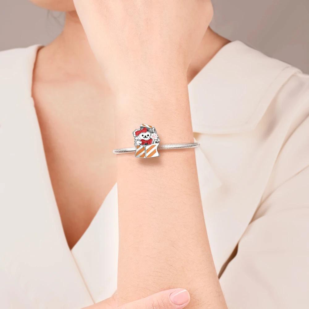 Coppergift Box Charm Luminous Beads Fits Brand Bracelet Diy Merry Christmas Fine Jewelry Pendant For Women Gift