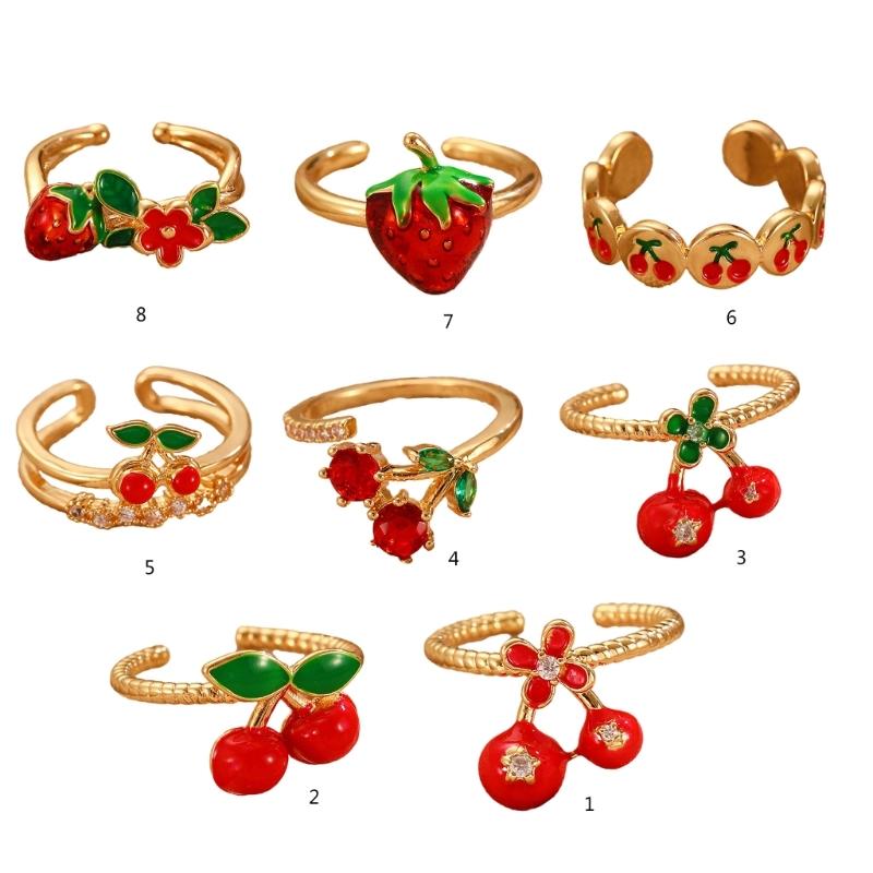 Elegant Cherry Rings Fashionable Rings Adjustable Open Rings Copper Texture Suitable for Dates Parties and Daily Outfits