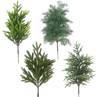 Green Artificial Pine Branch Christmas Tree DIY Wreath Fake Cypress Leaves Plastic Festival Ornament Lifelike Greeney Plant