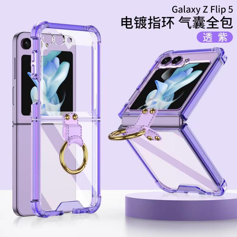 Transparent TPU Full Cover Case With Air Cushion Finger Ring Galaxy Z Flip 5 7