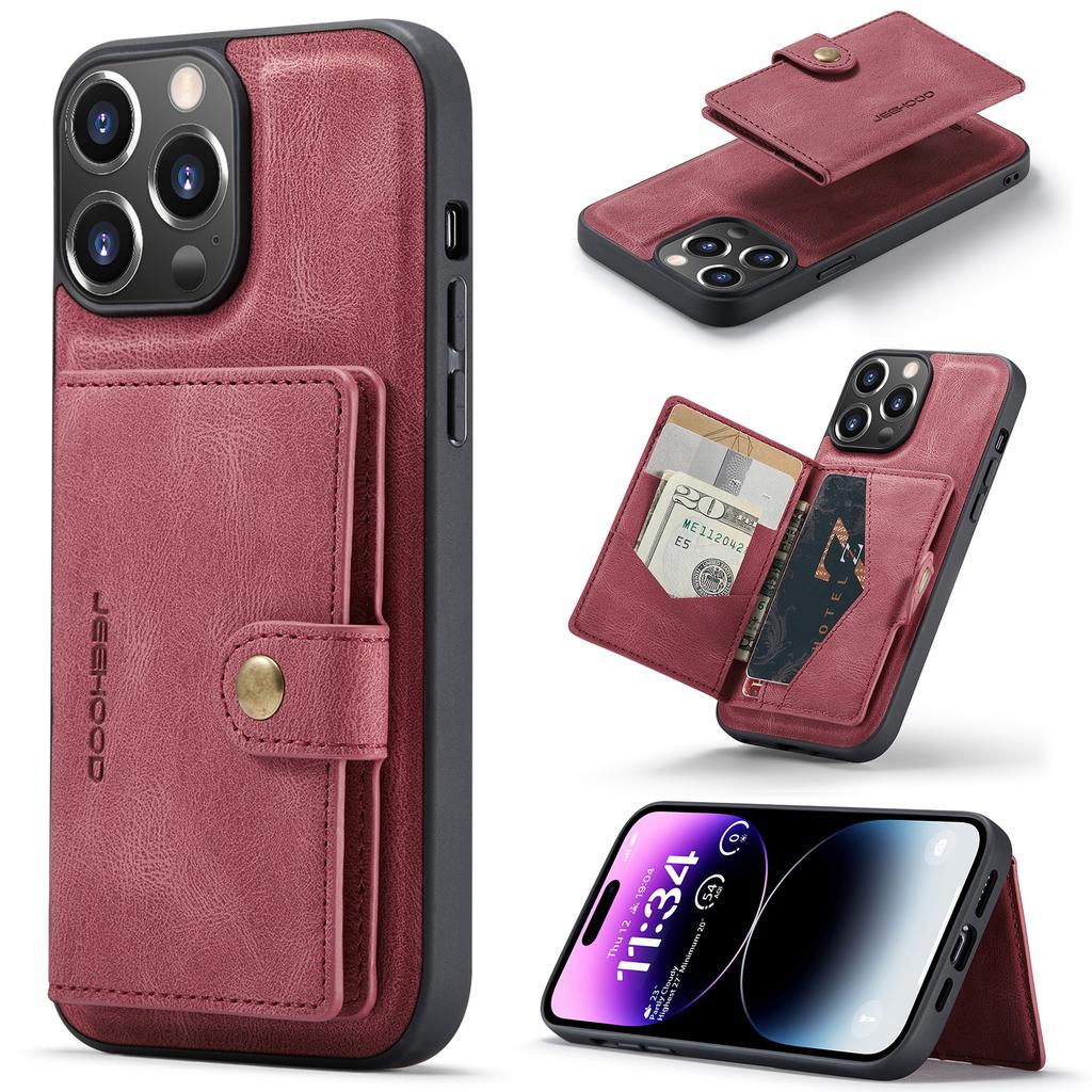 For iPhone 14 Pro Max Case 2 in 1 Leather+TPU Phone Cover Removable Card Holder
