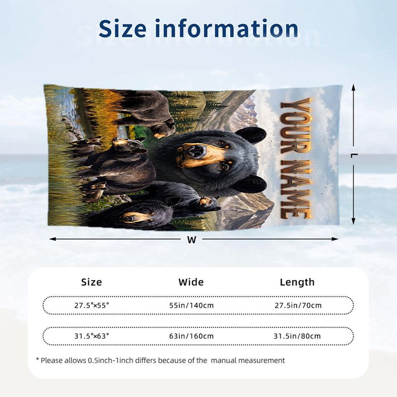 Teddy Bear Theme Beach Towel Personalized Custom Name & Text Soft Quick Dry Beach Towel for Swimming Travel