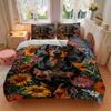 3pcs Dachshund Dog Floral Garden Bedding Set, Includes One Quilt Cover and Two Pillowcases (No Core), Anime Cartoon Design, Polyester Fabric