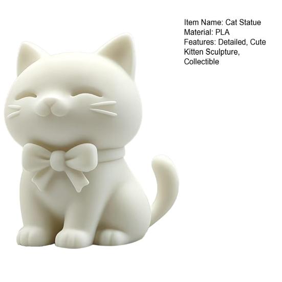 Estatua de Gato Impresa en 3D, Figura de Gato Sentado con Lazo, Escultura Coleccionable de Gatito Lindo, Decoración de Mesa Regalo para Amantes de los Gatos