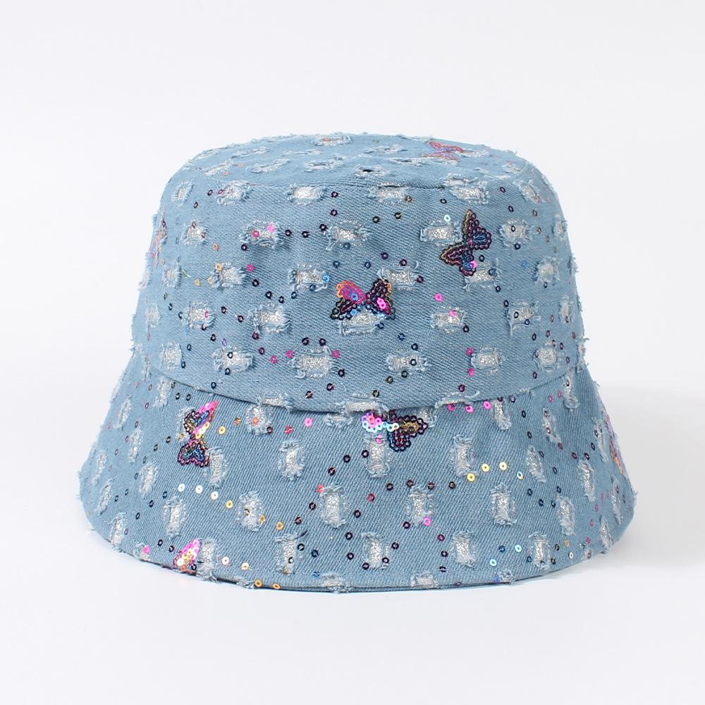 

Стиль шляпы Универсальная Блестящая Пайетка-Бабочка Женская Солнцезащитная Шляпа-Панама синий