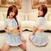 Women Crop Top Mini Pleated Skirt Stockings Schoolgirl Uniform Cosplay Costume