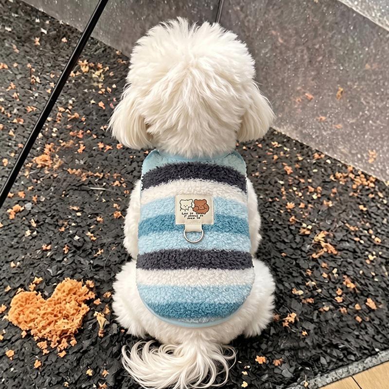 Dog fleece clothes autumn and winter rainbow candy striped than bear cat teddy small dog warm pet vest