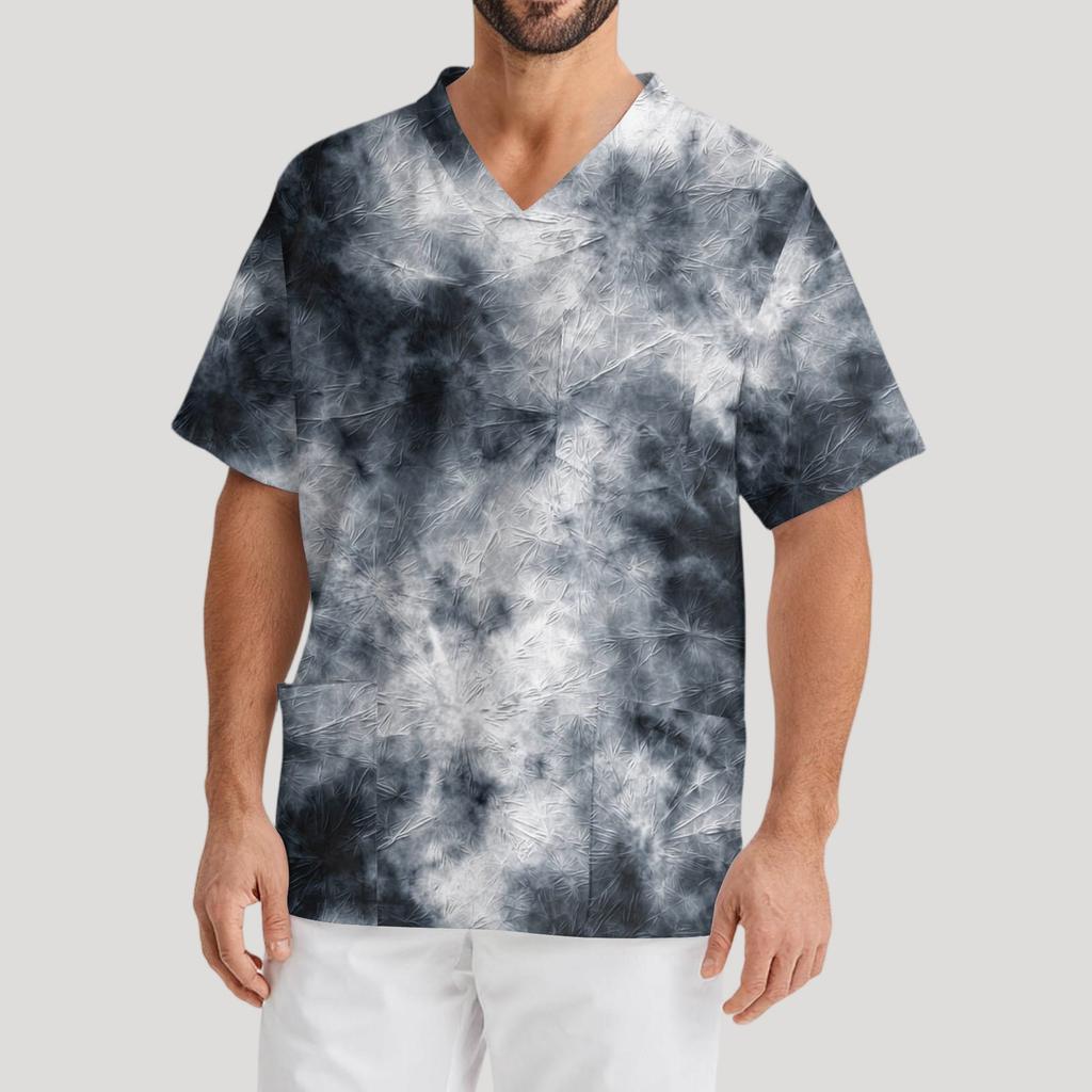 Pánská pracovní halenka s krátkým rukávem a výstřihem do V na hrudi