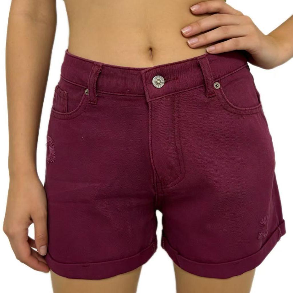 Dámské barevné džíny Stretch Slim Fit Distressed Denim Shorts