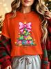 Colorful Bow Christmas Tree Graphic Family Matching T Shirt Boys Girls Parent Kid Short Sleeve Tee For Party Daily Casual Outfit