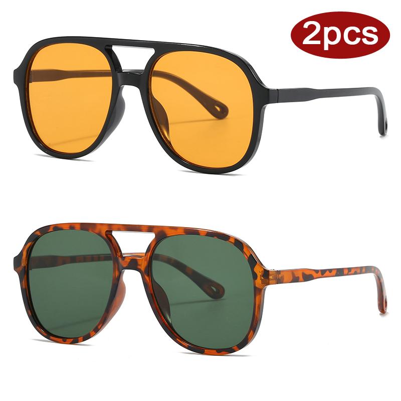 1 2pcs Fashion Double Bridge Women Sunglasses Large Frame Colorful Gradient Eyeglasses Outdoor Unisex Glasses