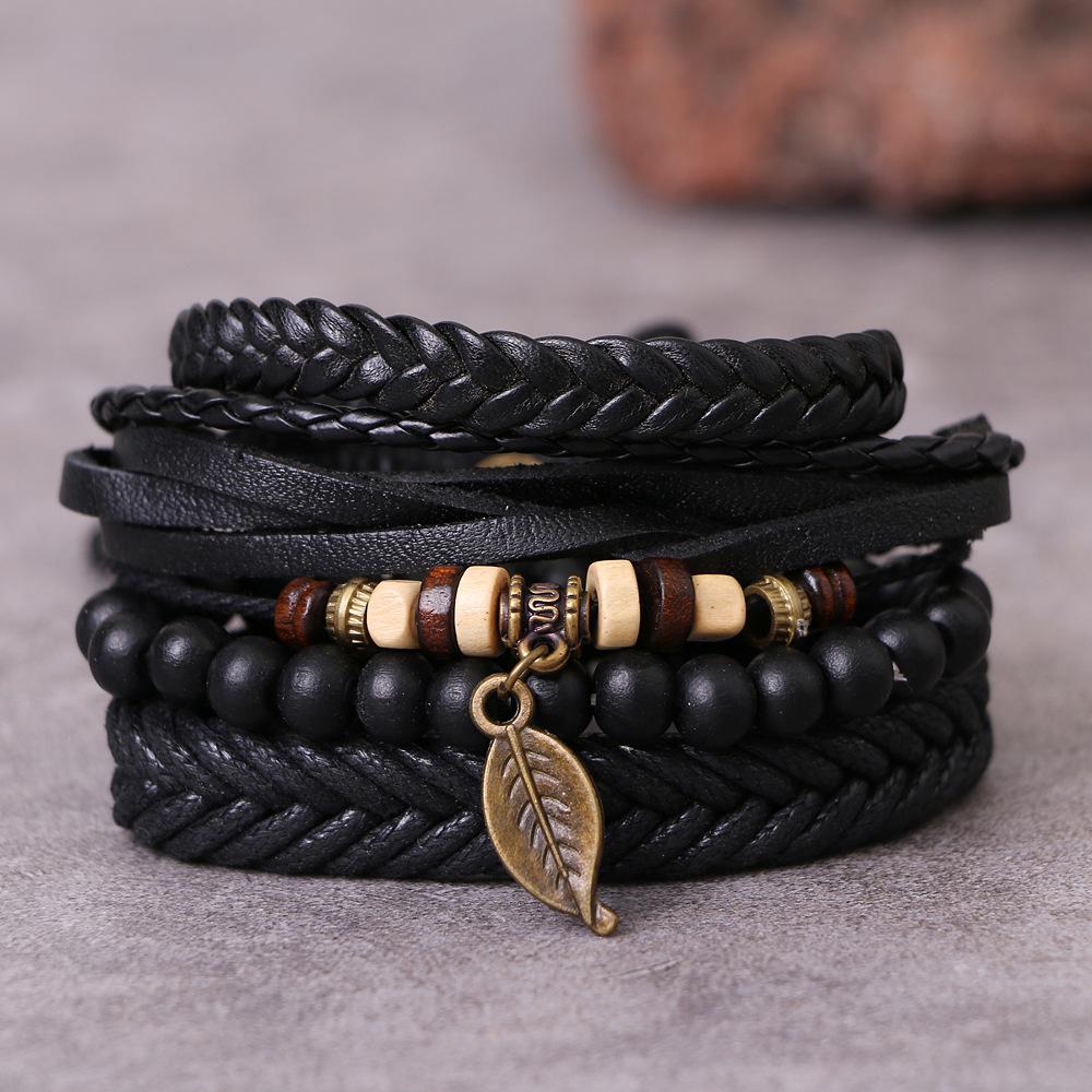 European & American Handmade Braided Leather Bracelet Set: Men's Hip Hop Punk Vintage Multi-layer Jewelry