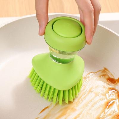 Creative Kitchen Dish Brush Non-Slip Press To Dispense Automatic Liquid Dishwashing Brush Time-saving with Holder