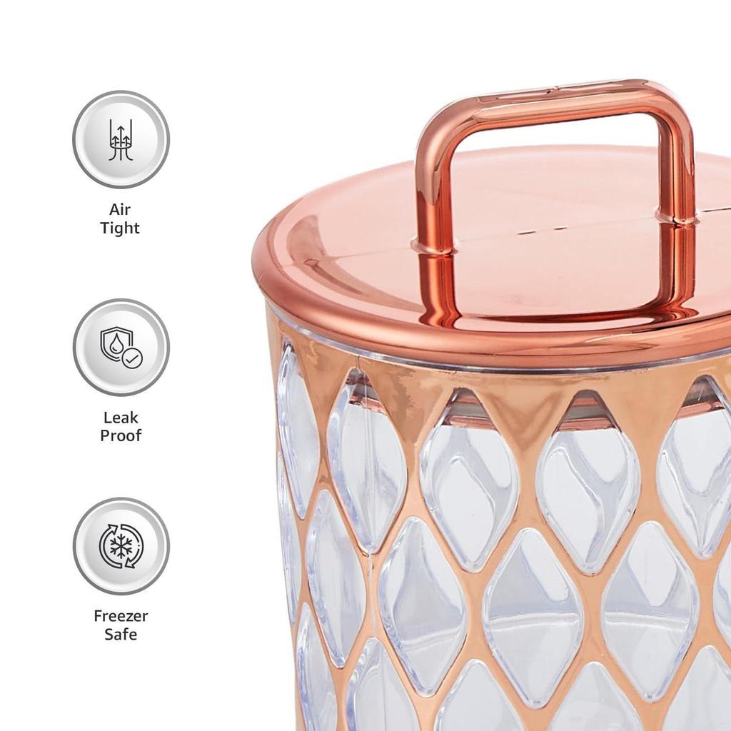 Airtight Dry Fruit Container Set With Tray|Plastic Dry Food Storage|500Ml, Set Of 4 (Rose Gold)