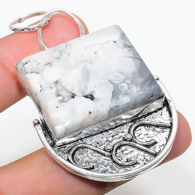Natural Howlite Jasper Gemstone 925 Sterling Silver Gift Pendant 2.56" A7O53